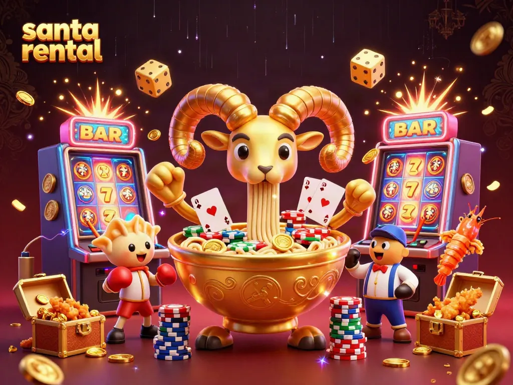 Engage in the excitement of santa rental with colorful 3D casino characters and vibrant gaming elements.