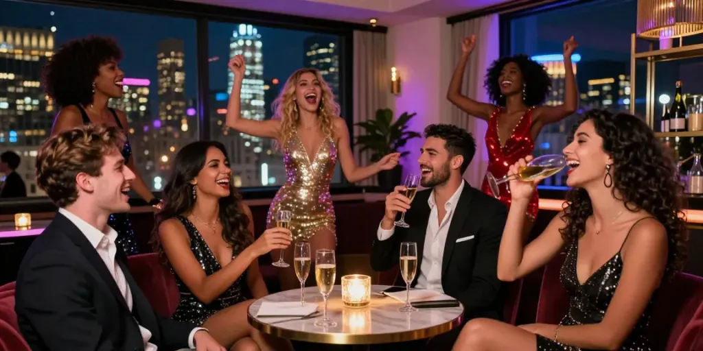 Hire strippers for unforgettable New York City bachelor party entertainment, featuring vibrant nightlife.