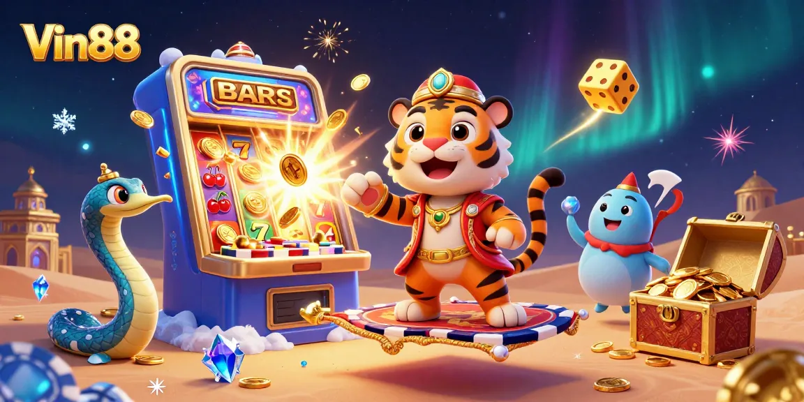 Spin to win big with Vin88 in this vibrant 3D casino scene!