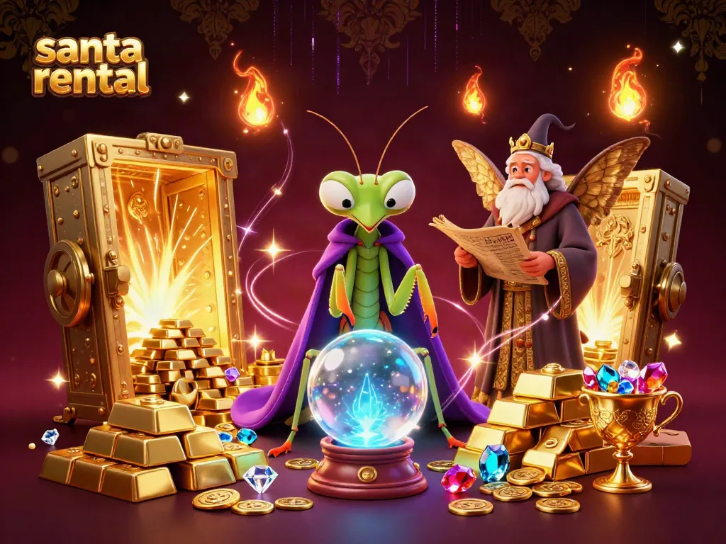 Experience the festive magic of santa rental with our vibrant casino-themed 3D illustration.