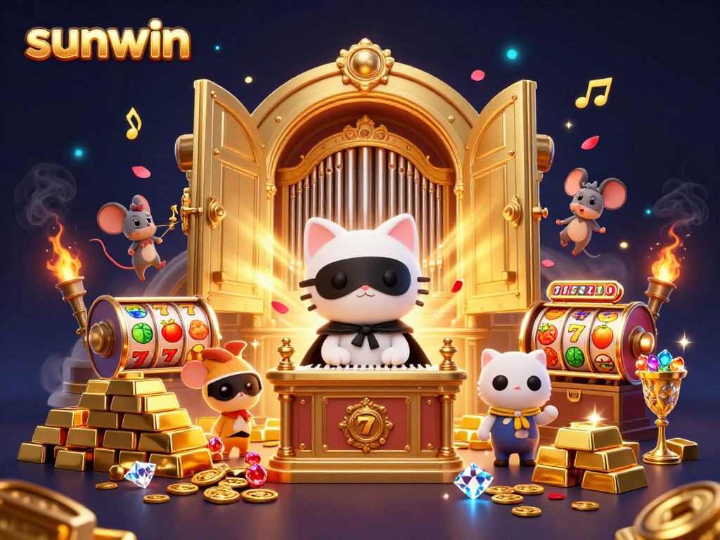 Experience the excitement of sunwin with a vibrant casino scene featuring elaborate characters and rich game elements.
