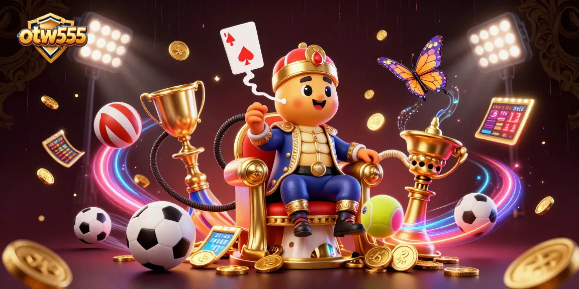 Experience otw555 in this dynamic 3D casino illustration with vibrant sports elements.