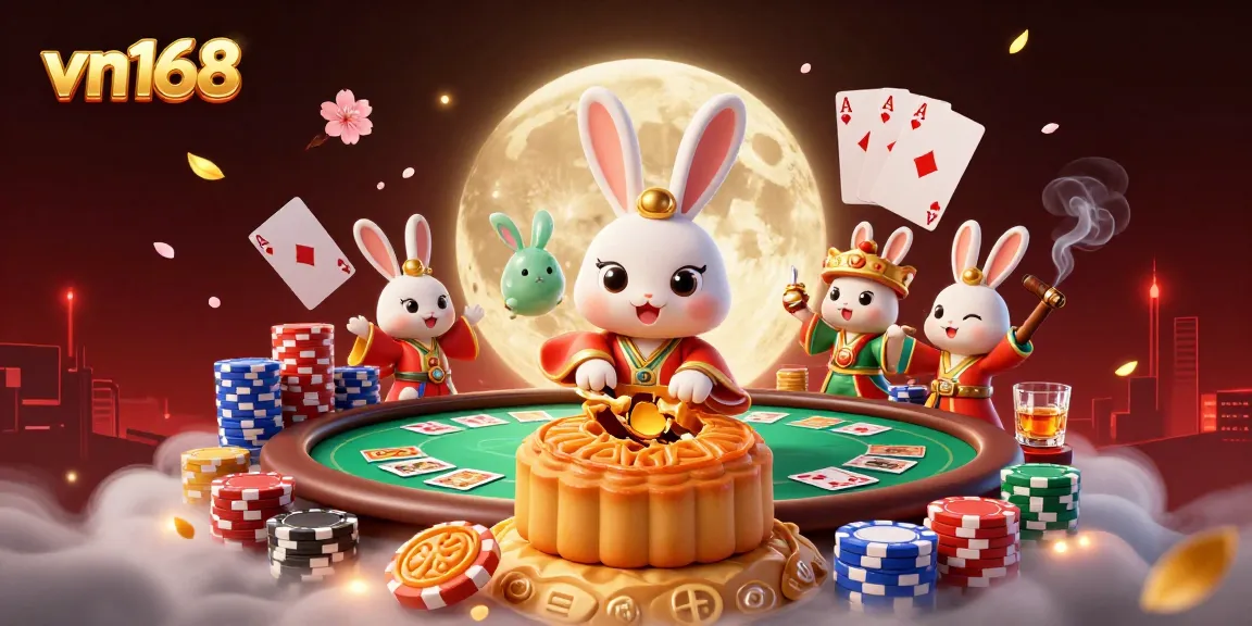 Experience the excitement of vn168 with this immersive poker-themed lunar scene featuring casino elements and enchanting characters.