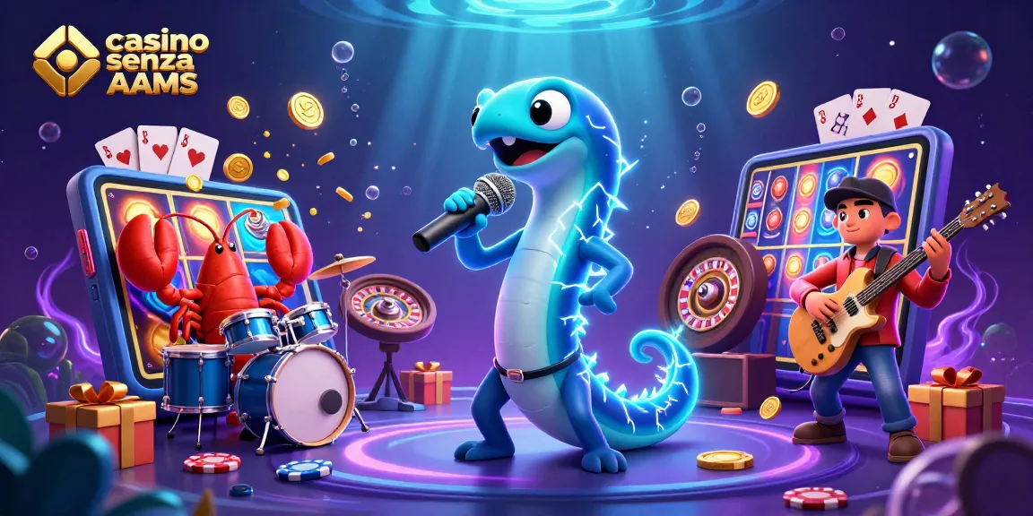 Giocatori si divertono nei casinò senza AAMS con slot e roulette in un'illustrazione vivace.