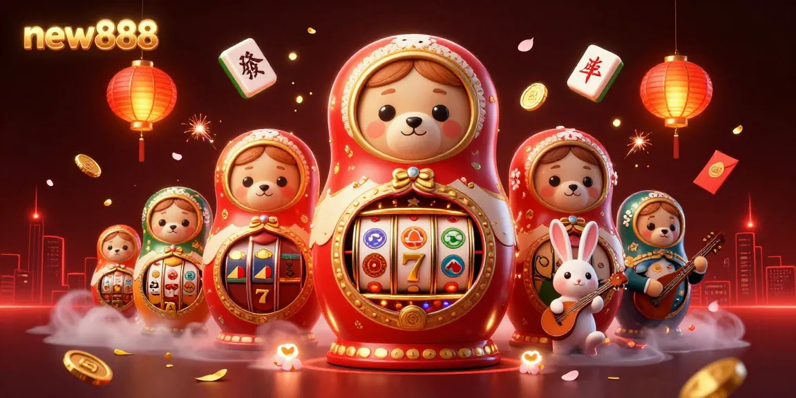 Join the vibrant gambling scene with new888's festive illustration showcasing dynamic casino action.