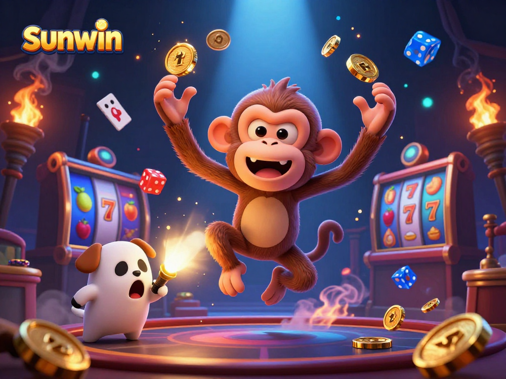 Experience thrilling slots at sunwin with a ghostly monkey juggling casino gold.