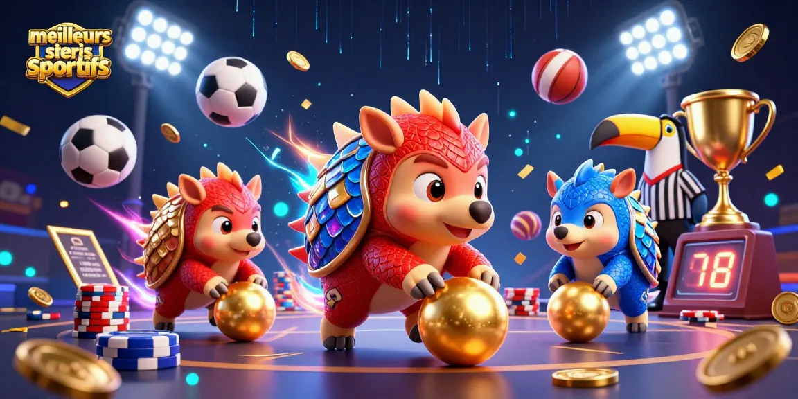 Illustration dynamique des meilleurs sites paris sportifs avec des pangolins en compétition sur des jetons de poker.