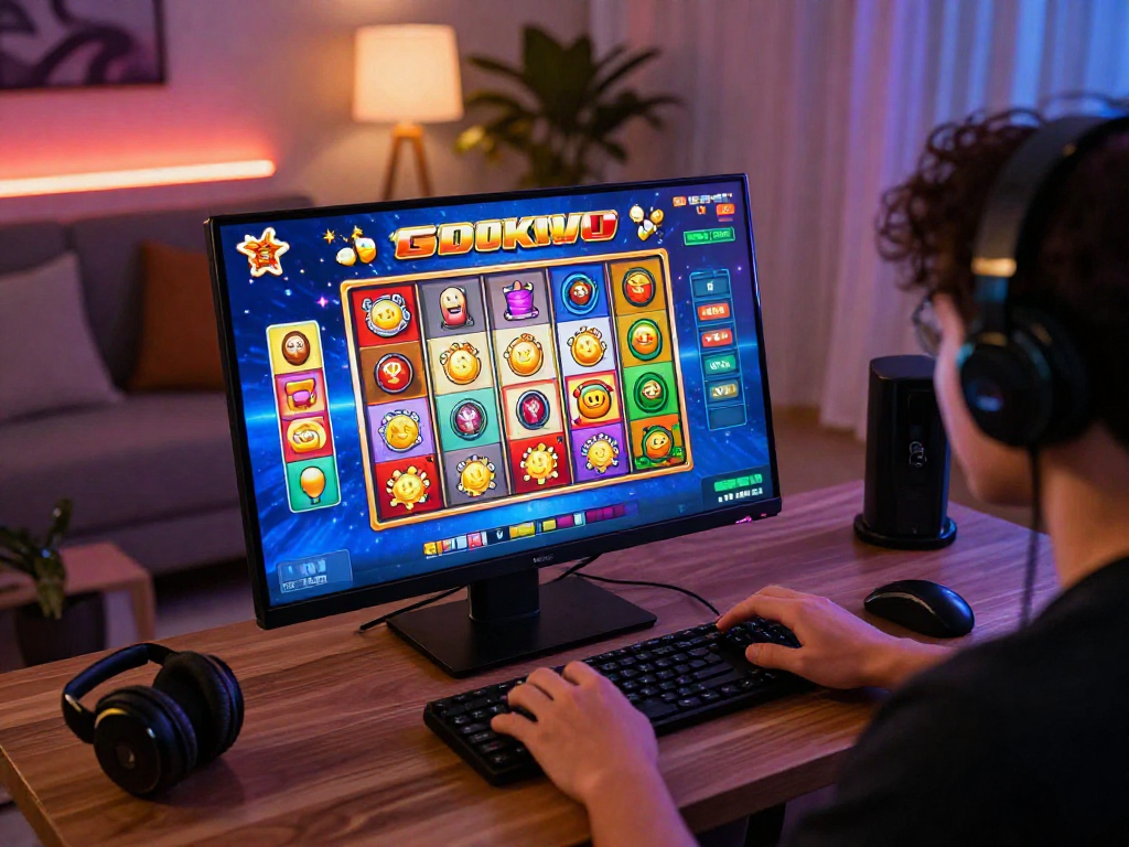Dynamic gaming environment showcasing a player engaging with situs slot gacor, vibrant graphics, and jackpot animations.
