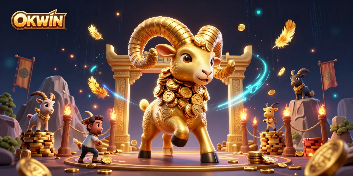 Engage in thrilling casino action at OKWIN with golden rams and vibrant game elements.
