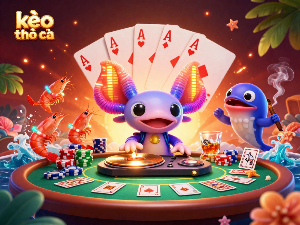 Engage with kèo nhà cái in a vibrant 3D underwater casino scene featuring unique characters and game elements.