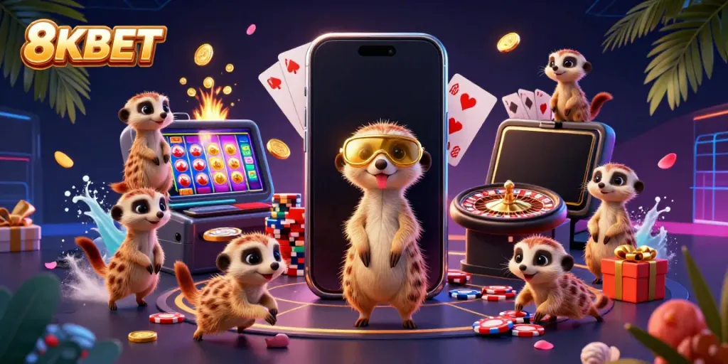 Experience the dynamic casino action at 8KBET with meerkats running games and prizes galore.