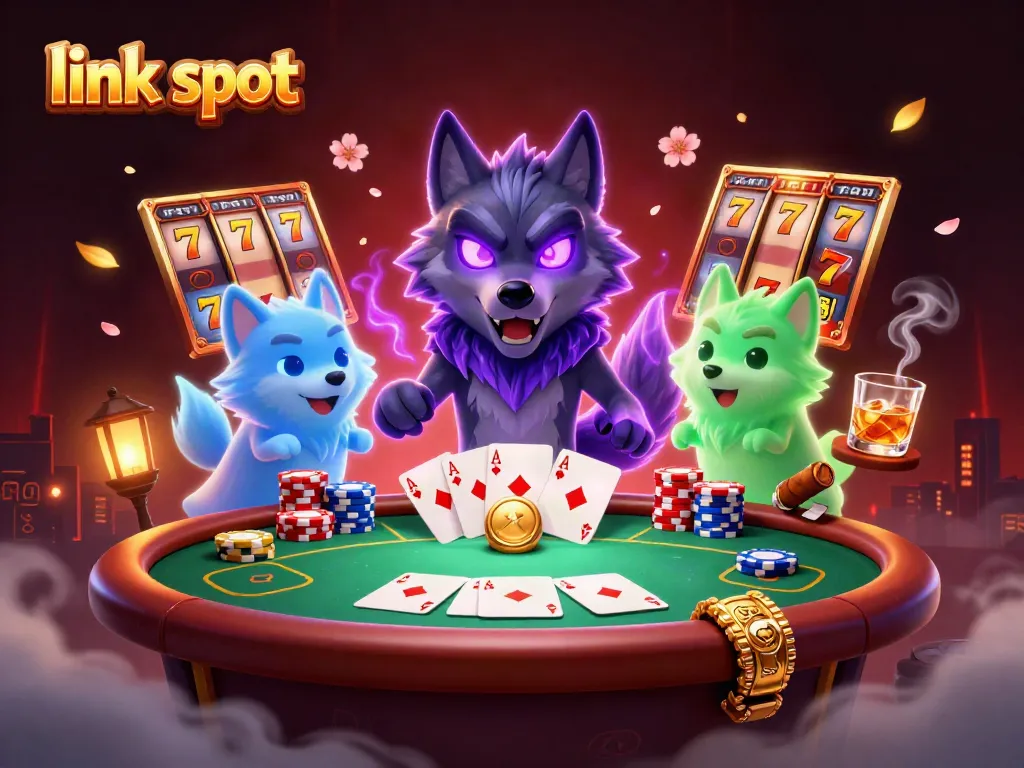 Engage with slot gaming at link slot featuring ghostly wolves and dynamic casino elements in a mystical atmosphere.