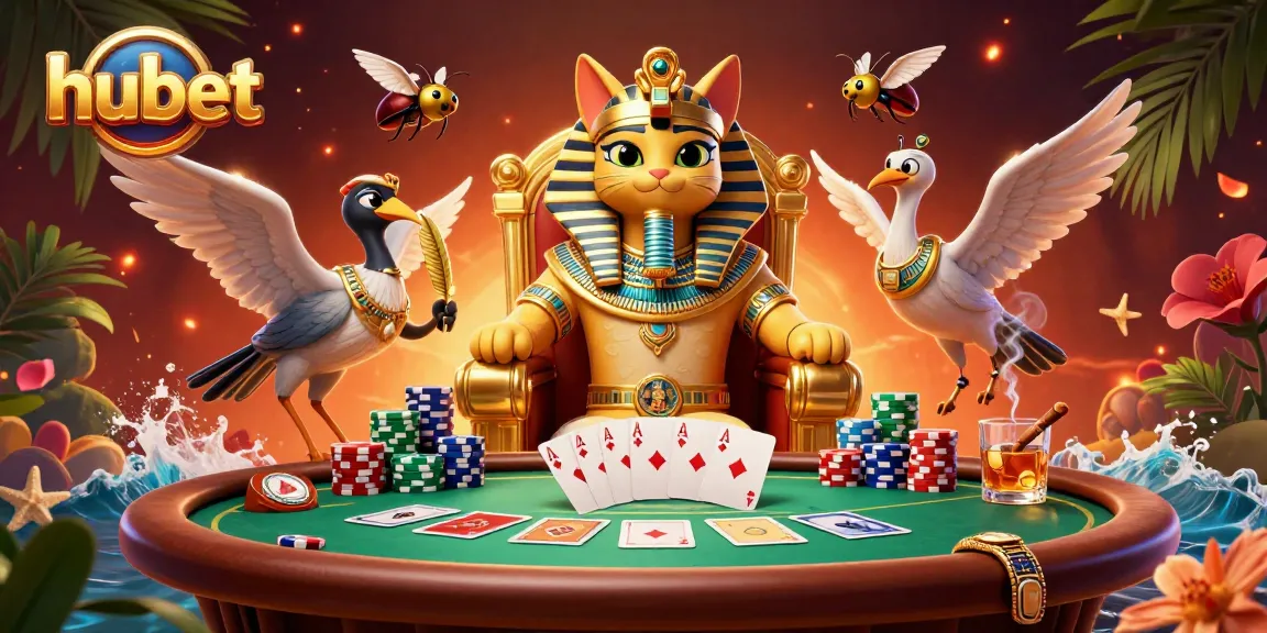 Experience hubet's vibrant poker scene with a captivating Egyptian-themed illustration