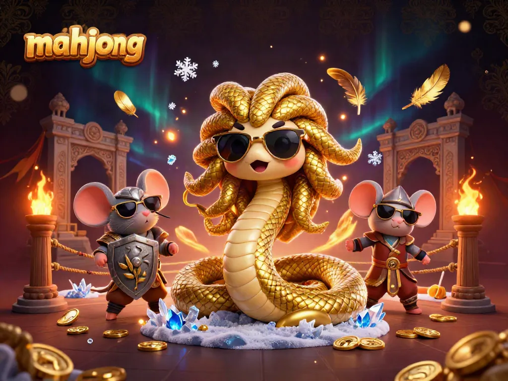Experience thrilling mahjong action with Medusa and friends in a colorful casino scene.