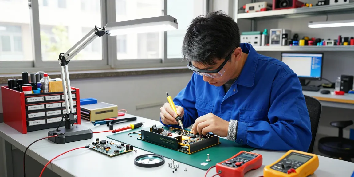 NAGA2000 device being repaired in a high-tech electronics workshop.
