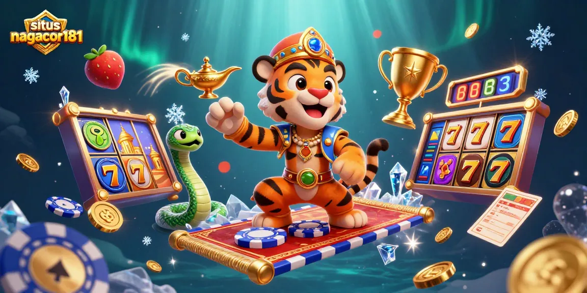 Experience situs nagacor181 with a vibrant 3D illustration of Arabian nights over a slot game adventure.