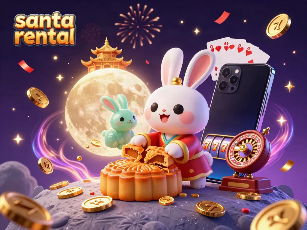 Experience the magic of santa rental with a vibrant 3D illustration featuring gaming elements.