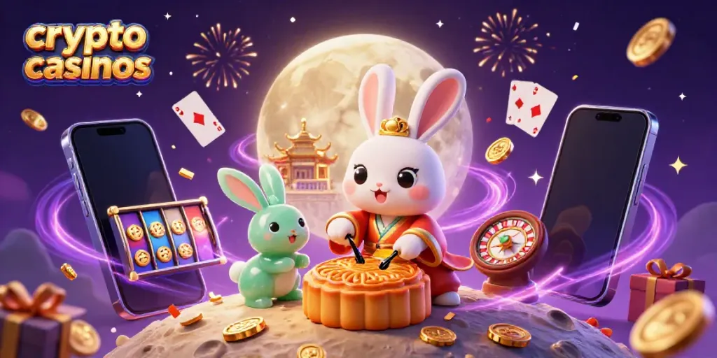 Experience the thrill at crypto casinos with this engaging 3D illustration of a moon rabbit playing games.