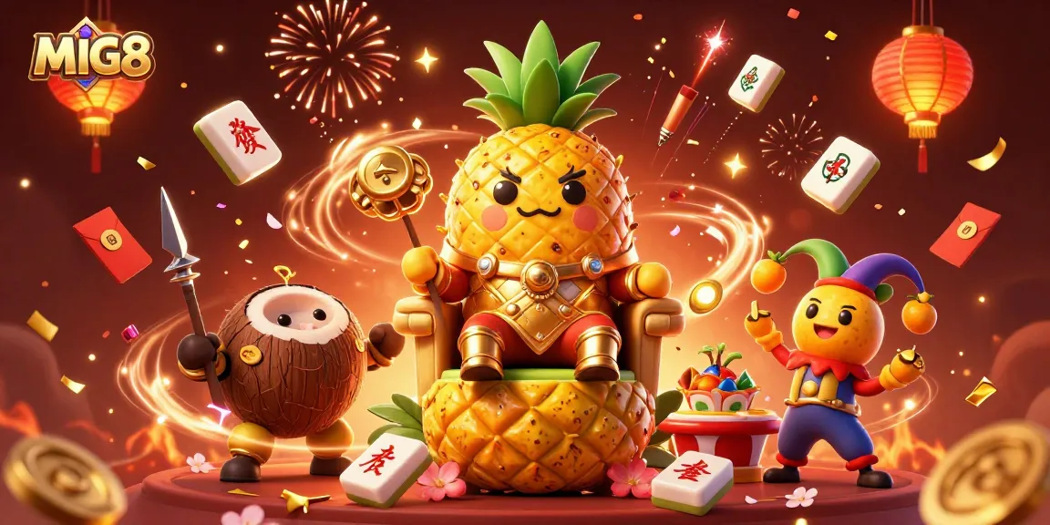 MIG8 brings excitement with golden treasures and dynamic games featuring a fruity cartoon king and lively characters.