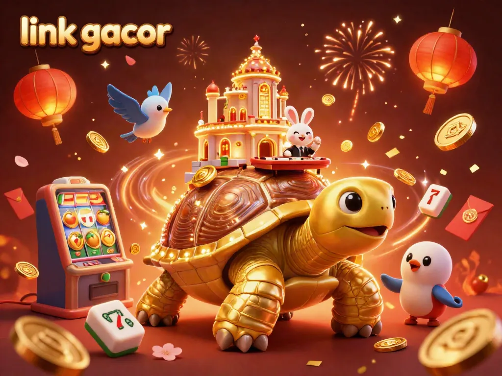 Engage with the vibrant world of slots featuring 'link gacor' and dynamic casino characters celebrating wins.