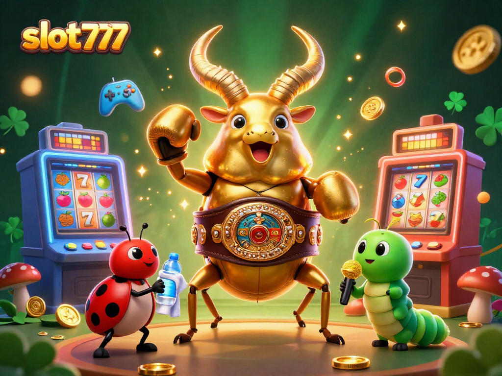 Engage with slot777's thrilling casino experience featuring vibrant slot machines, amid enchanting 3D characters in a dynamic scene.