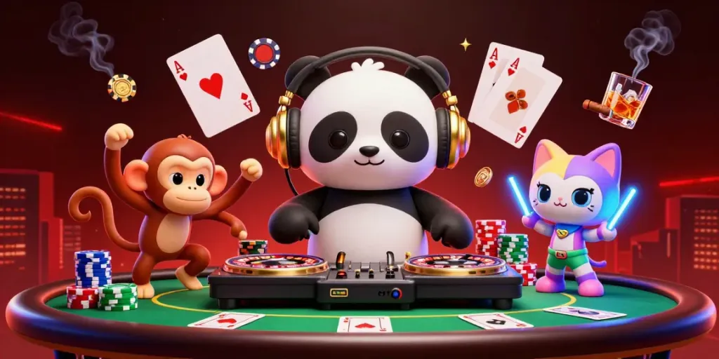 Experience the vibrant energy of BM88 with a DJ panda and lively casino atmosphere.