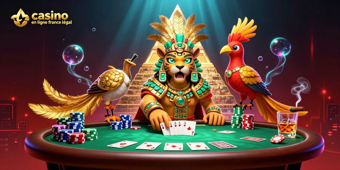 Jouer au casino en ligne France légal avec un prêtre jaguar et des éléments colorés de poker