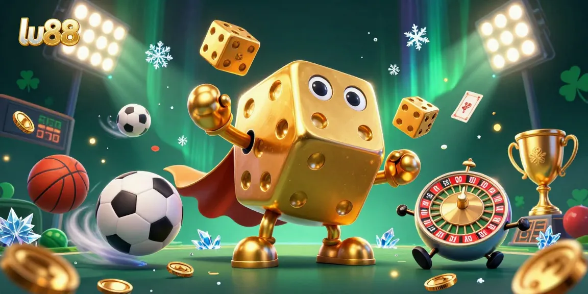 Spin and win with lu88's thrilling golden dice golem juggling in an immersive casino scene.