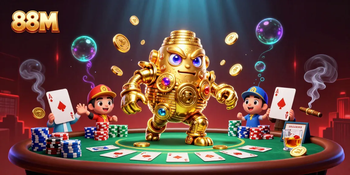 Experience the thrilling world of 88M with a vibrant casino scene filled with poker and winning elements.