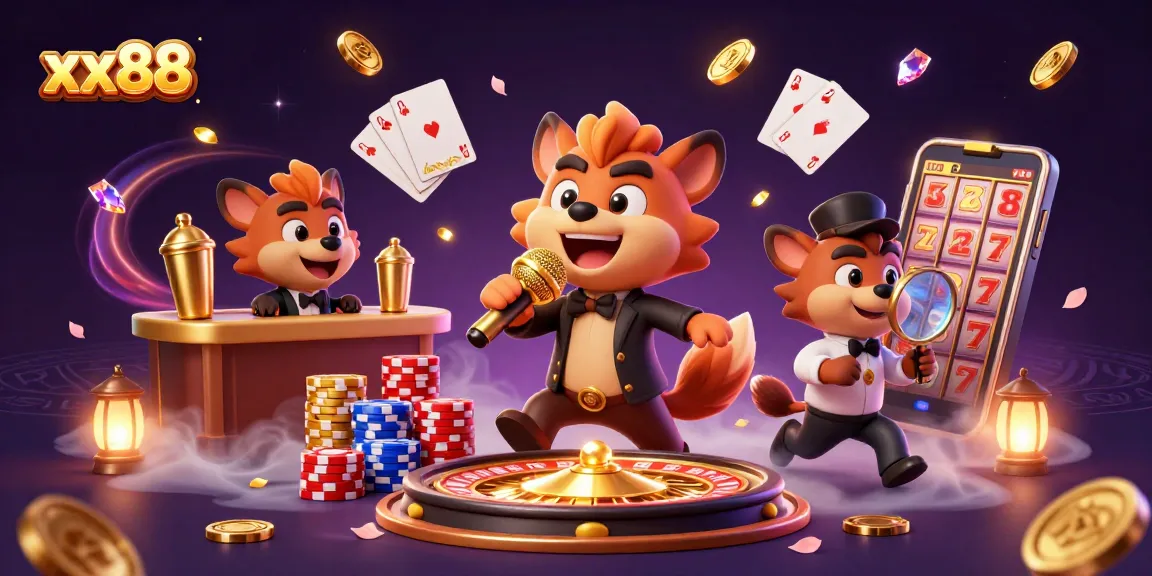 Experience the vibrant energy of xx88, a lively 3D casino scene showcasing hyenas enjoying gaming excitement.