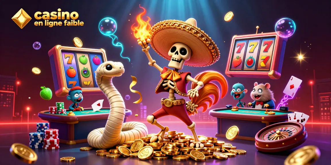 Illustration animée avec un mariachi en danse sur une pile de pièces d'or et des éléments de casino révélant la fiabilité du casino en ligne.