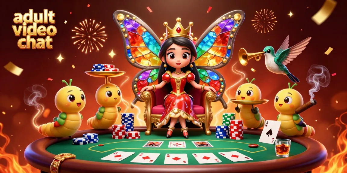 Engage in an adult video chat experience while surrounded by vibrant poker elements and enchanting characters.