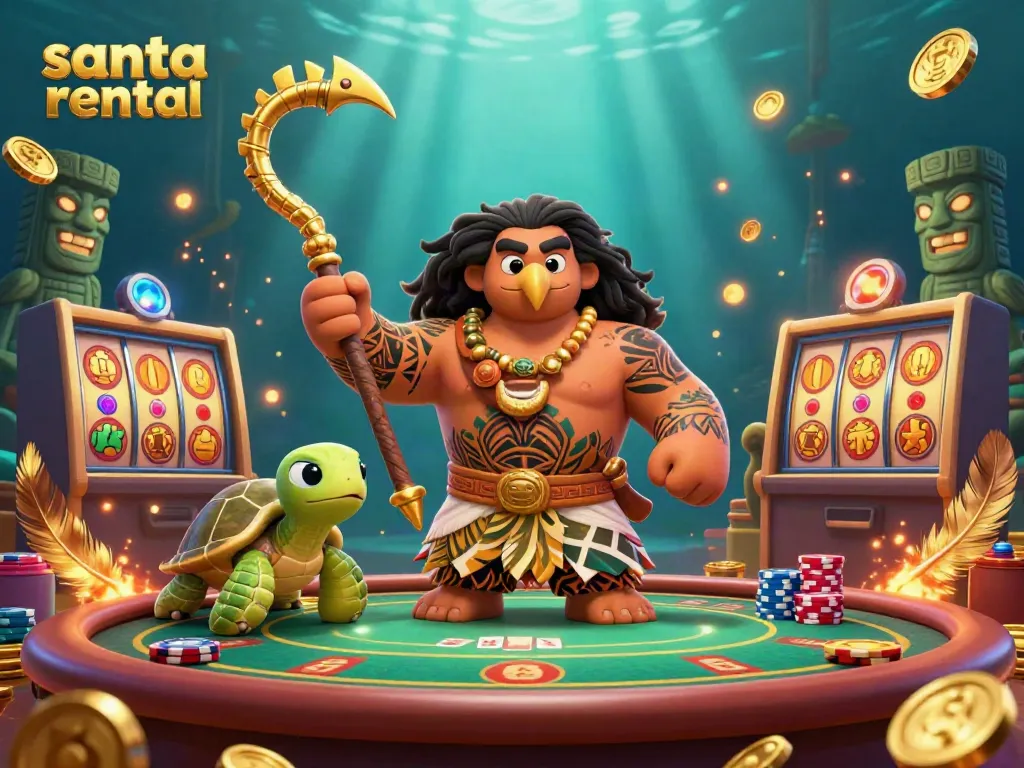 Experience engaging gaming with the vibrant scene featuring a playful depiction of santa rental stipulations.