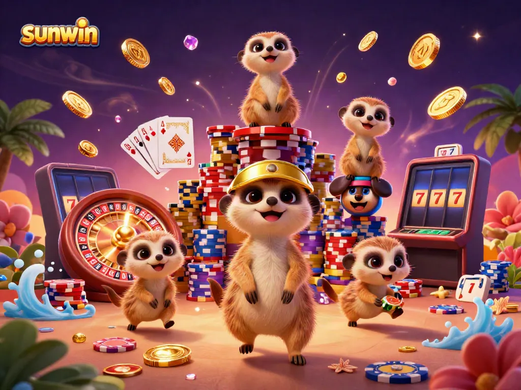 Experience the excitement of sunwin casino with meerkats running a vibrant gambling scene.