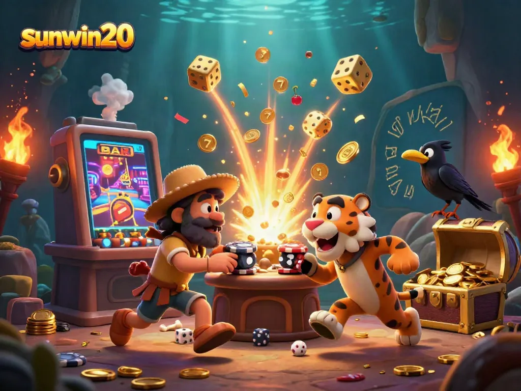 Experience the excitement of sunwin20 with our dynamic illustration of a prehistoric casino scene.