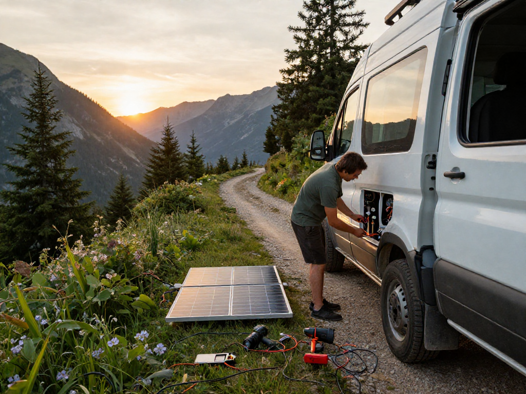 Exploring van electrics installation for rokok 88 in a scenic outdoor setting.