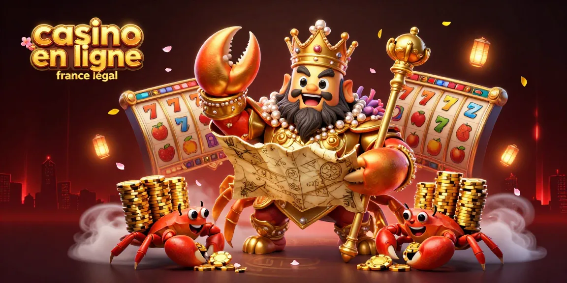 Découvrez les jeux de casino en ligne légaux en France avec un crabe doré et des éléments de jackpot animés.