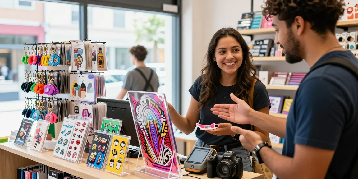 Custom acrylic standee displayed in a vibrant retail setting, enhancing customer shopping experience with colourful merchandise.